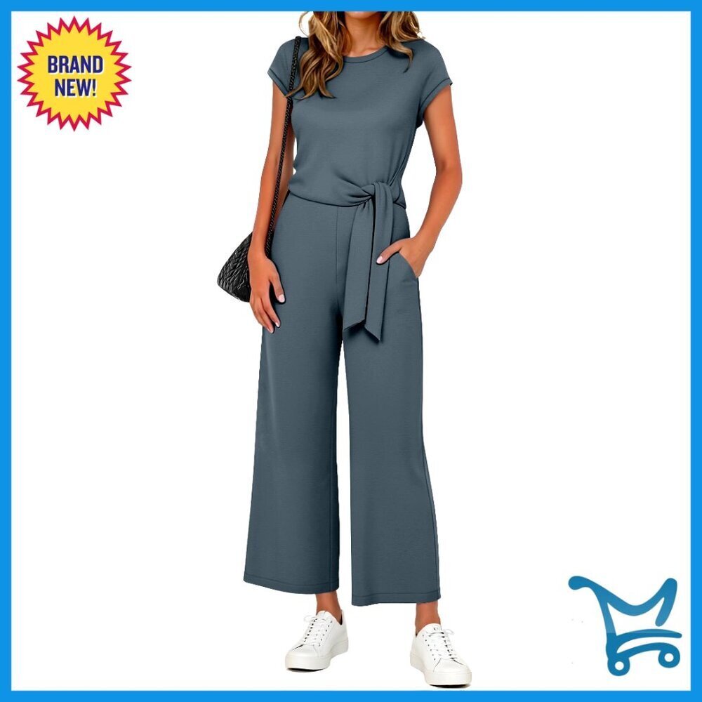 Women's Lounge Set Tie Waist Crop Top Wide Leg Pants Summer Travel Outfit